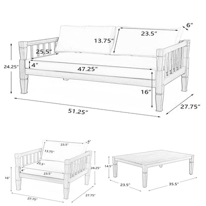 4-Piece Patio Furniture Set, Outdoor Furniture with coffee table, Patio Conversation Set Deep Seating with Thick Cushion for Backyard Porch Balcony,Teak finish