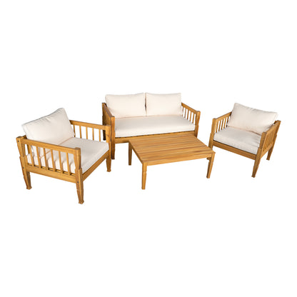 4-Piece Patio Furniture Set, Outdoor Furniture with coffee table, Patio Conversation Set Deep Seating with Thick Cushion for Backyard Porch Balcony,Teak finish