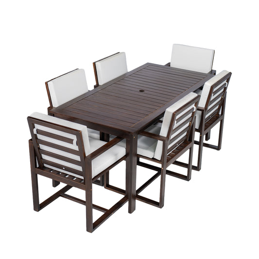 Patio Dining Set Outdoor Dining Table and Chair Set with and Removable Cushions for Patio, Backyard, Garden, Dark Brown