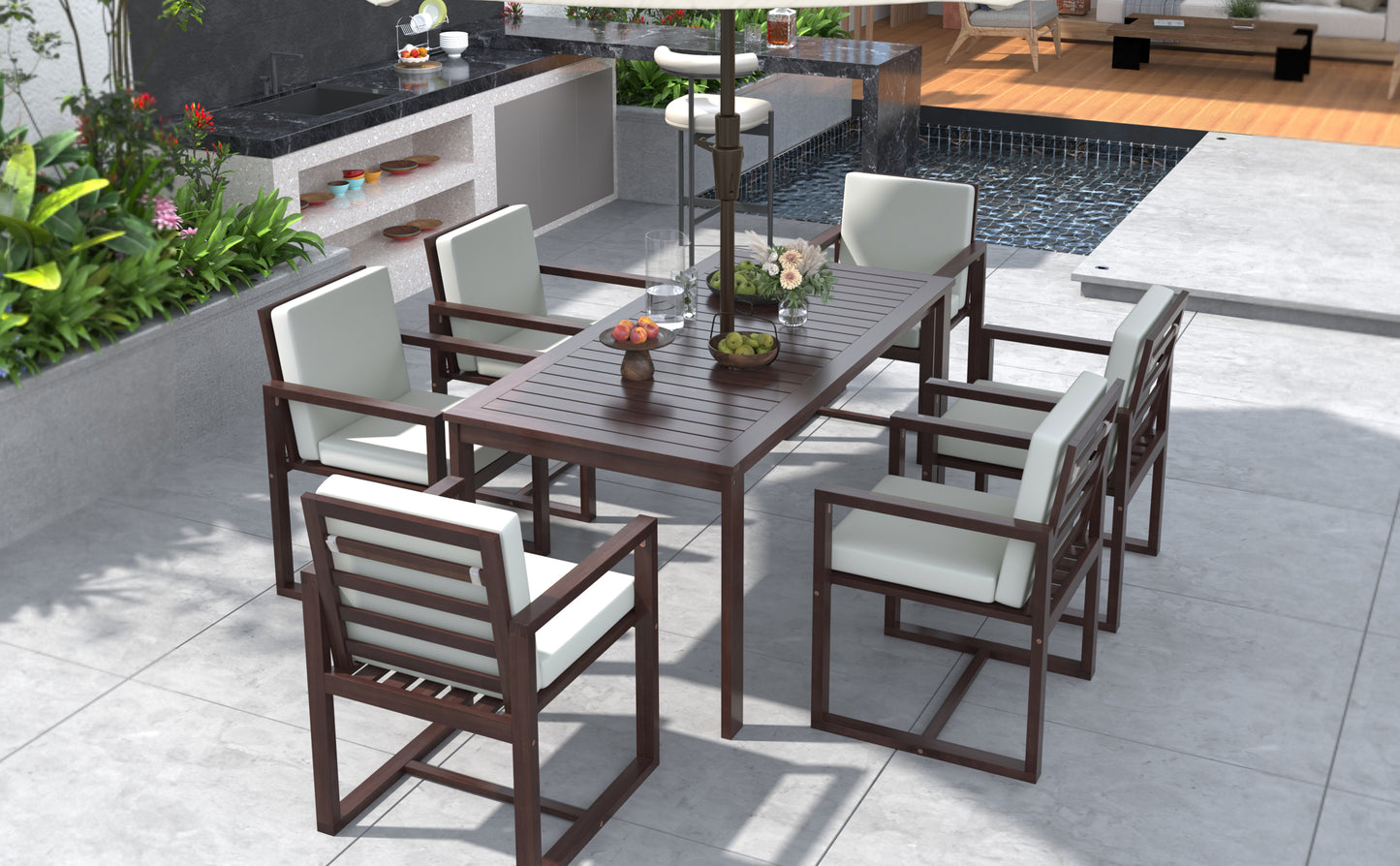Patio Dining Set Outdoor Dining Table and Chair Set with and Removable Cushions for Patio, Backyard, Garden, Dark Brown