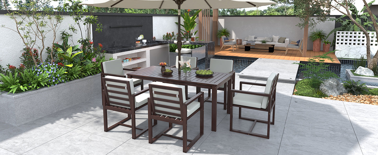 Patio Dining Set Outdoor Dining Table and Chair Set with and Removable Cushions for Patio, Backyard, Garden, Dark Brown