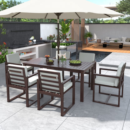 Patio Dining Set Outdoor Dining Table and Chair Set with and Removable Cushions for Patio, Backyard, Garden, Dark Brown