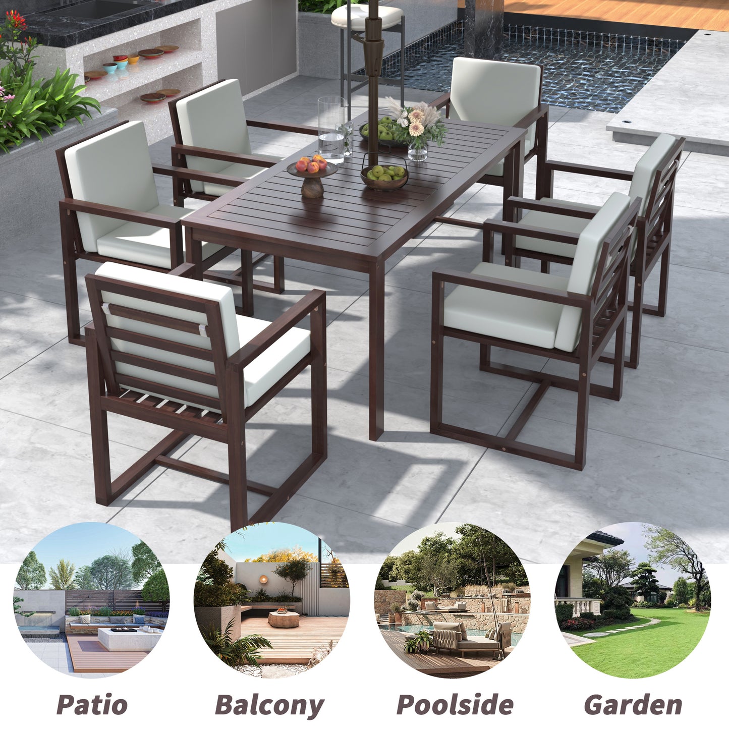 Patio Dining Set Outdoor Dining Table and Chair Set with and Removable Cushions for Patio, Backyard, Garden, Dark Brown