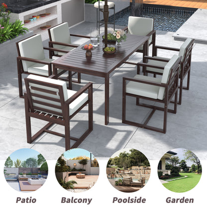 Patio Dining Set Outdoor Dining Table and Chair Set with and Removable Cushions for Patio, Backyard, Garden, Dark Brown