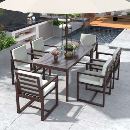 Patio Dining Set Outdoor Dining Table and Chair Set with and Removable Cushions for Patio, Backyard, Garden, Dark Brown