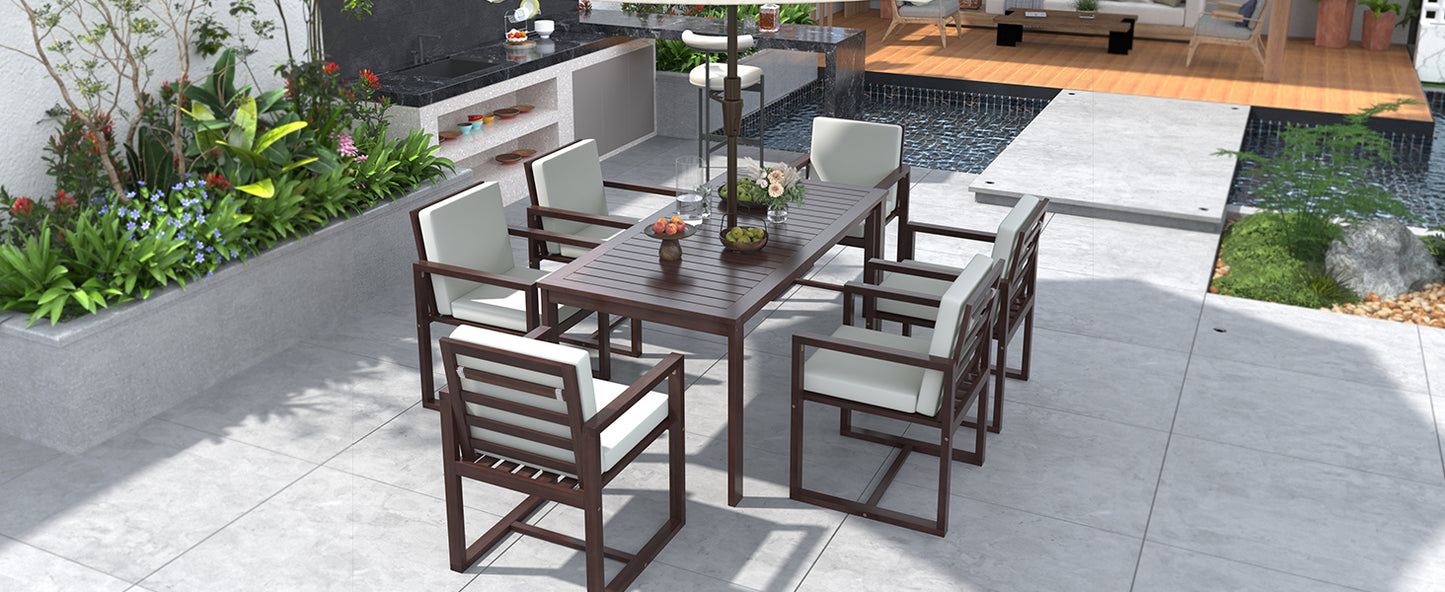 Patio Dining Set Outdoor Dining Table and Chair Set with and Removable Cushions for Patio, Backyard, Garden, Dark Brown