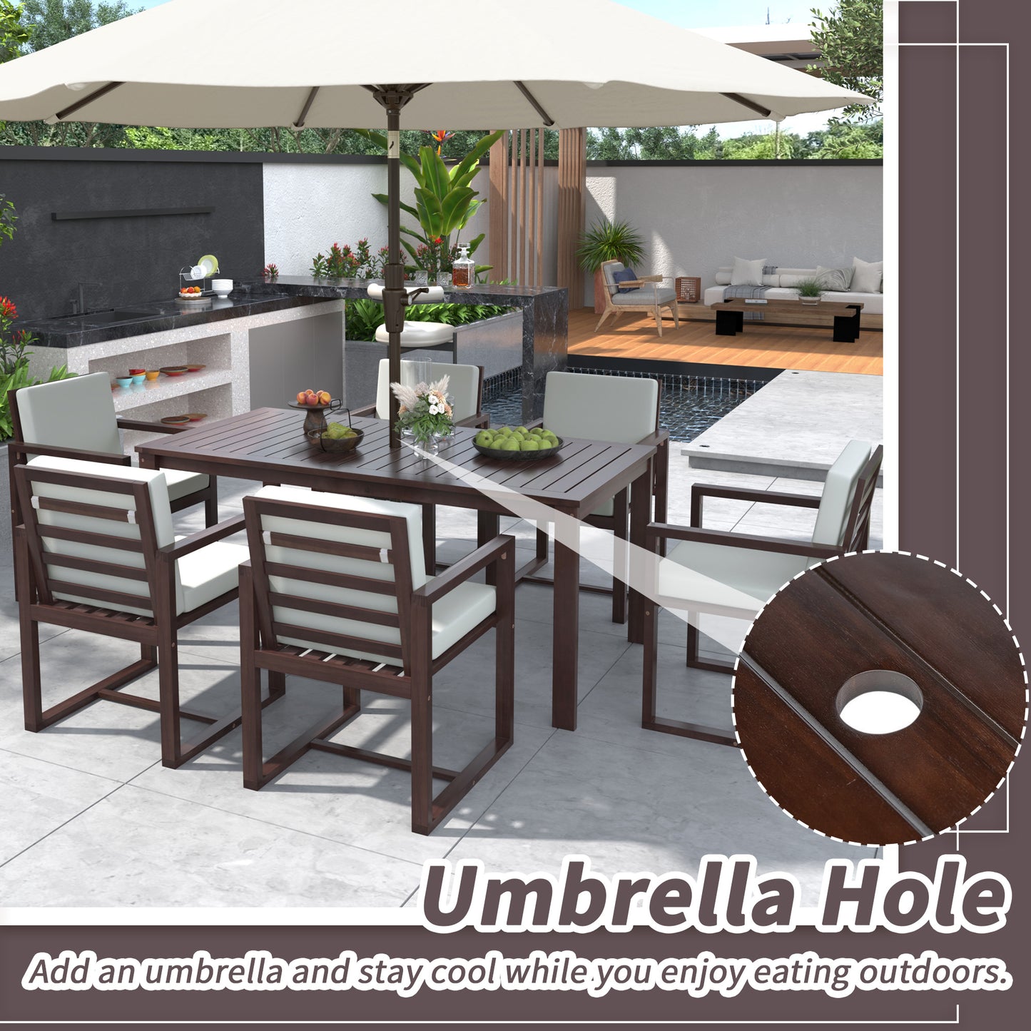 Patio Dining Set Outdoor Dining Table and Chair Set with and Removable Cushions for Patio, Backyard, Garden, Dark Brown