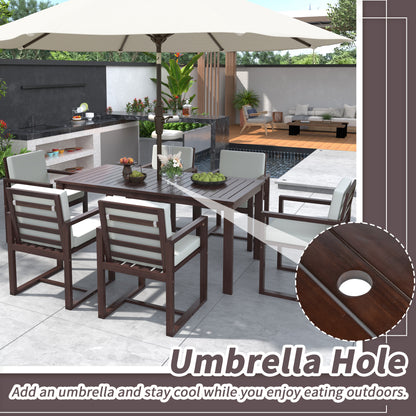 Patio Dining Set Outdoor Dining Table and Chair Set with and Removable Cushions for Patio, Backyard, Garden, Dark Brown
