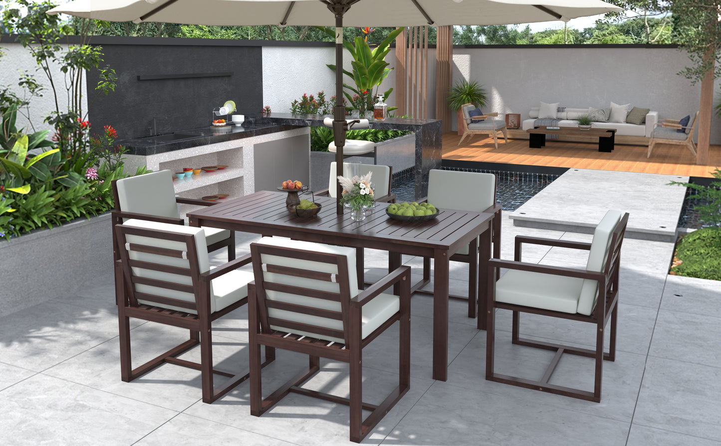 Patio Dining Set Outdoor Dining Table and Chair Set with and Removable Cushions for Patio, Backyard, Garden, Dark Brown