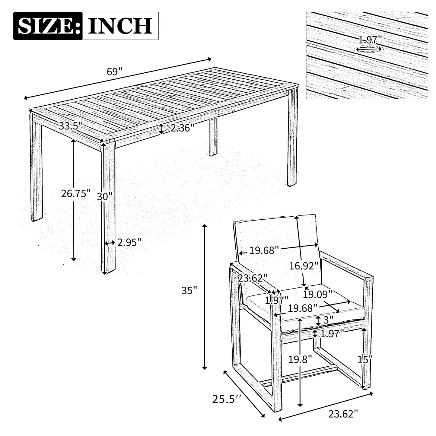 Patio Dining Set Outdoor Dining Table and Chair Set with and Removable Cushions for Patio, Backyard, Garden, Dark Brown
