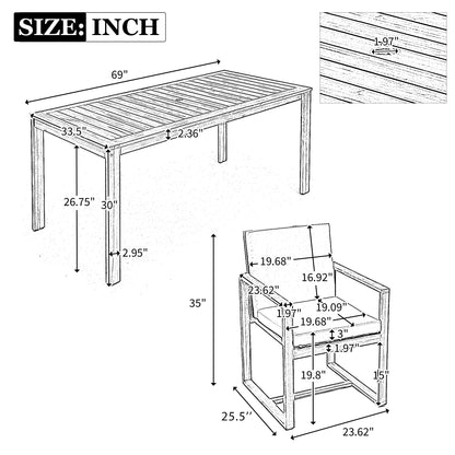 Patio Dining Set Outdoor Dining Table and Chair Set with and Removable Cushions for Patio, Backyard, Garden, Dark Brown