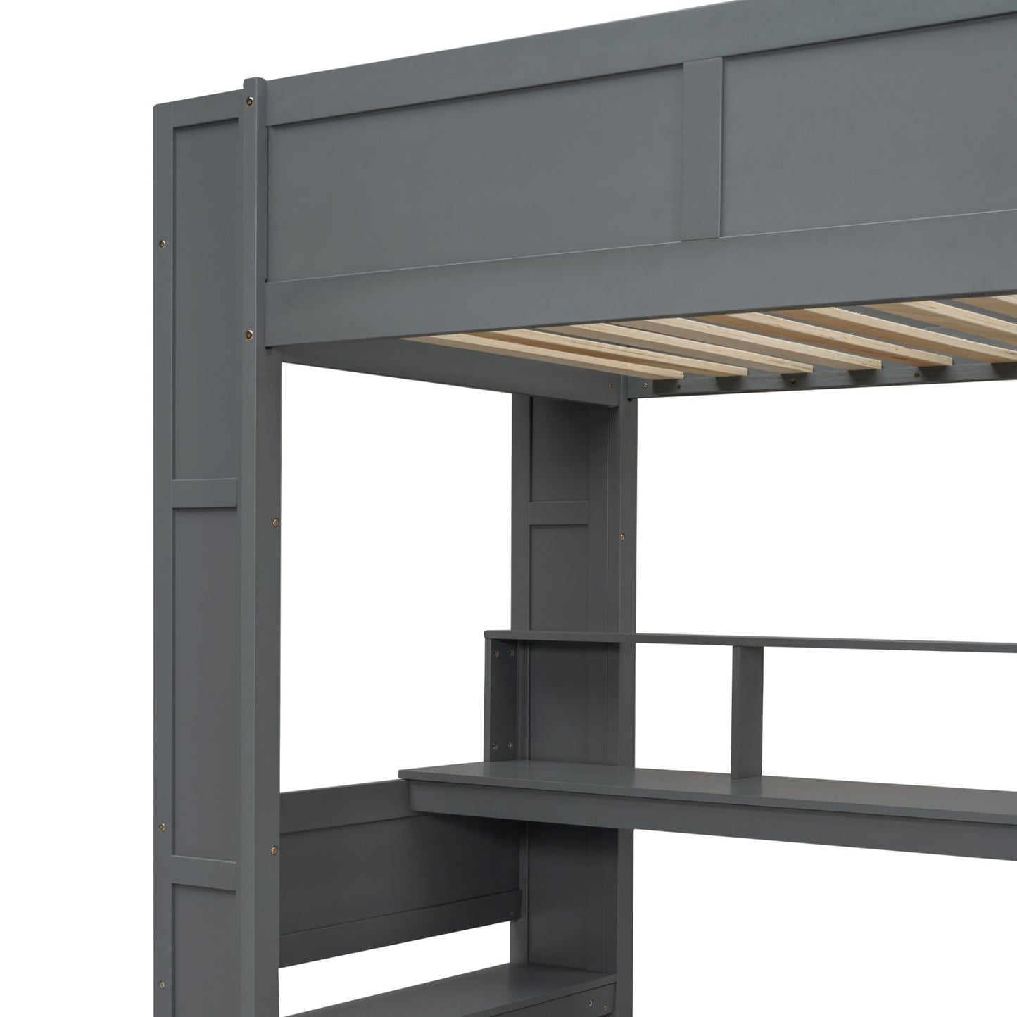 Wood Twin Size Gaming Loft Bed with Desk, Multi-storage Shelves, LED and Charging Station, Dark Gray