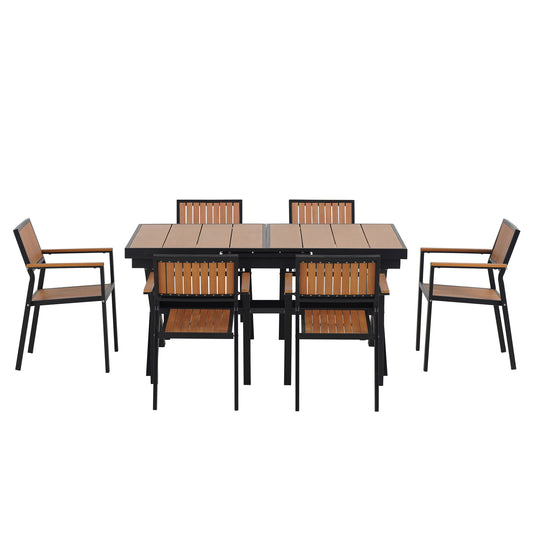 Experience Outdoor Dining Freedom with a Flexible Set Including Six Chairs and a Table that Extends from 62.9 to 82.6 Inches for Personalized Arrangements