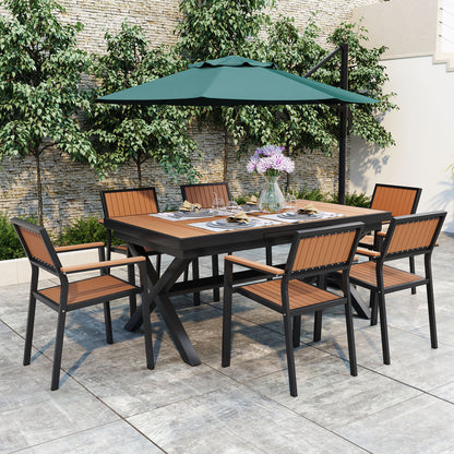 Experience Outdoor Dining Freedom with a Flexible Set Including Six Chairs and a Table that Extends from 62.9 to 82.6 Inches for Personalized Arrangements