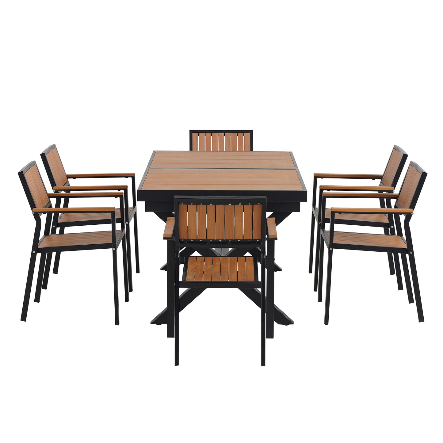Experience Outdoor Dining Freedom with a Flexible Set Including Six Chairs and a Table that Extends from 62.9 to 82.6 Inches for Personalized Arrangements
