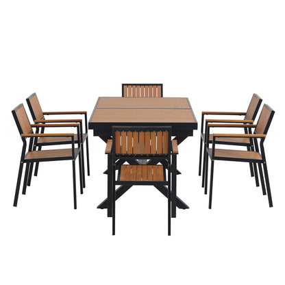 Experience Outdoor Dining Freedom with a Flexible Set Including Six Chairs and a Table that Extends from 62.9 to 82.6 Inches for Personalized Arrangements