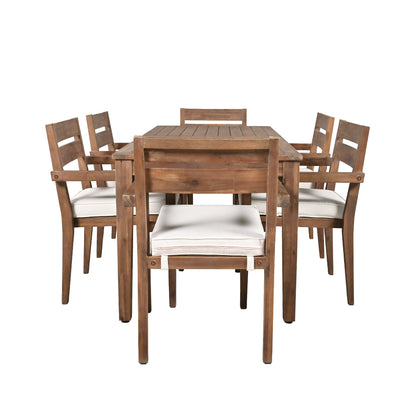 7 Pieces Acacia Wood Outdoor Dining Set with Cushions,Modern 6 Chairs and 1 Large Table, Dining Furniture Set for Lawn, Backyard, Garden Deck,Poolside