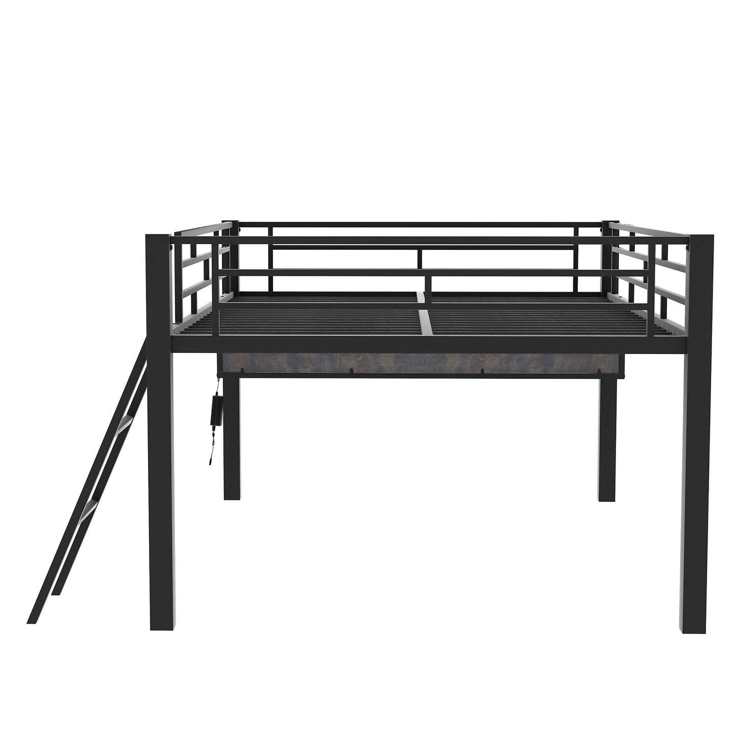 Gaming mid loft bed with desk, LED, Full, Black