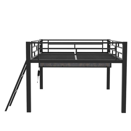 Gaming mid loft bed with desk, LED, Full, Black