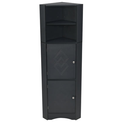 Tall Bathroom Corner Cabinet, Freestanding Storage Cabinet with Doors and Adjustable Shelves, MDF Board, Black
