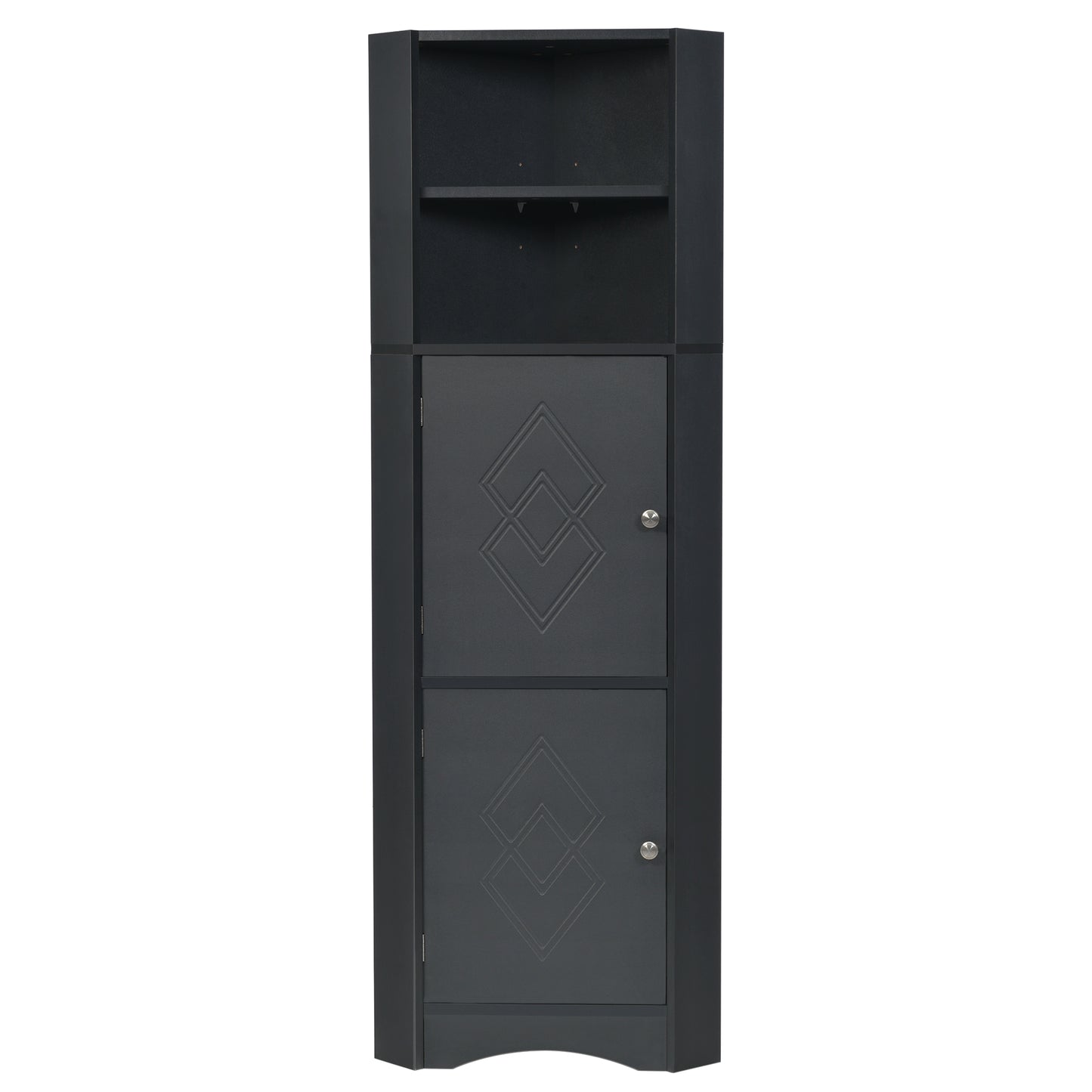 Tall Bathroom Corner Cabinet, Freestanding Storage Cabinet with Doors and Adjustable Shelves, MDF Board, Black
