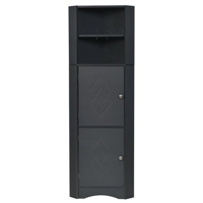 Tall Bathroom Corner Cabinet, Freestanding Storage Cabinet with Doors and Adjustable Shelves, MDF Board, Black