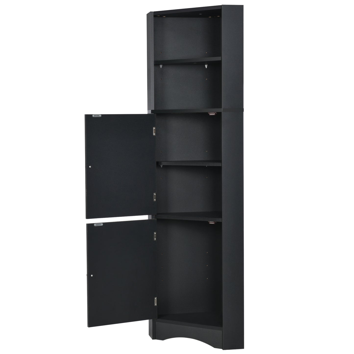 Tall Bathroom Corner Cabinet, Freestanding Storage Cabinet with Doors and Adjustable Shelves, MDF Board, Black