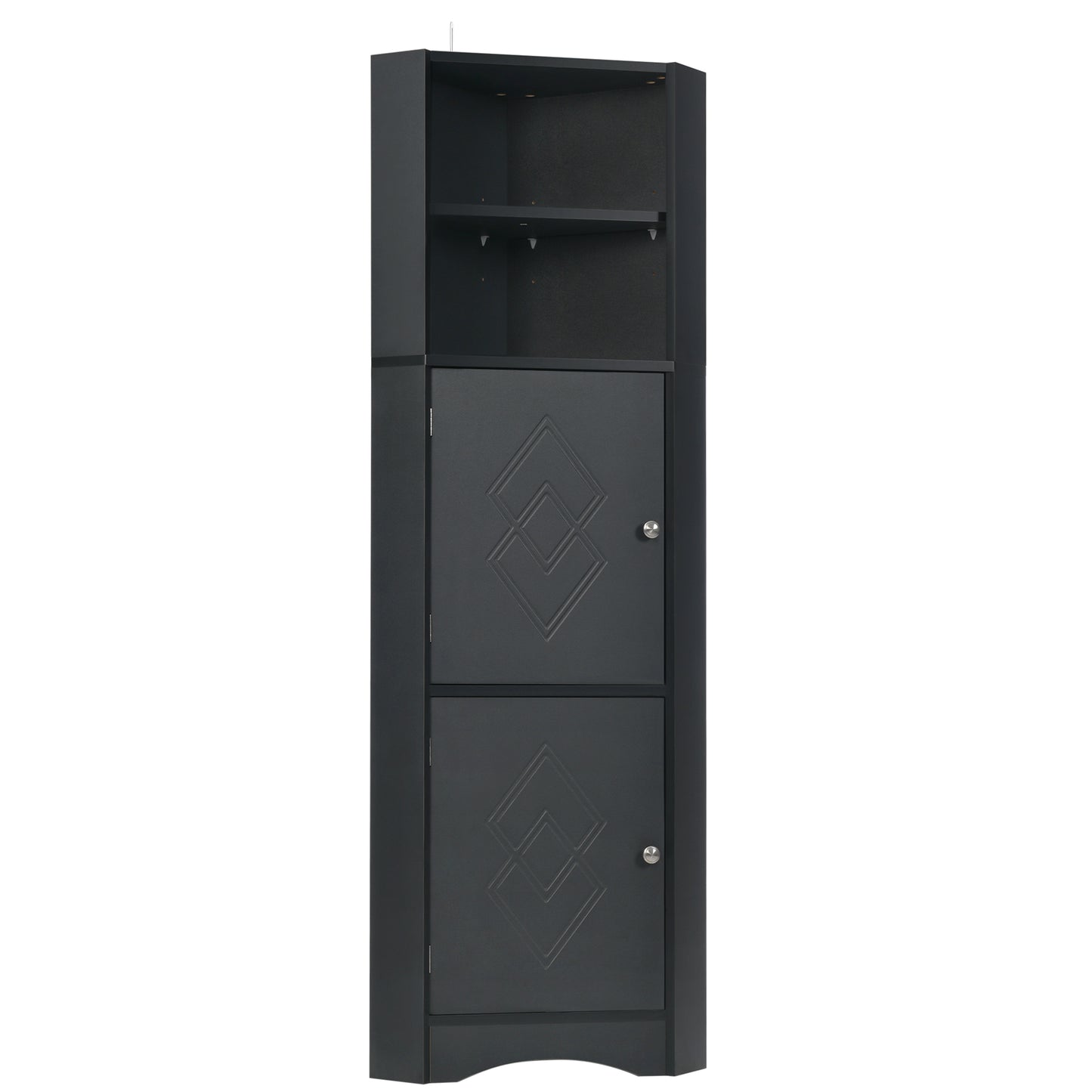 Tall Bathroom Corner Cabinet, Freestanding Storage Cabinet with Doors and Adjustable Shelves, MDF Board, Black