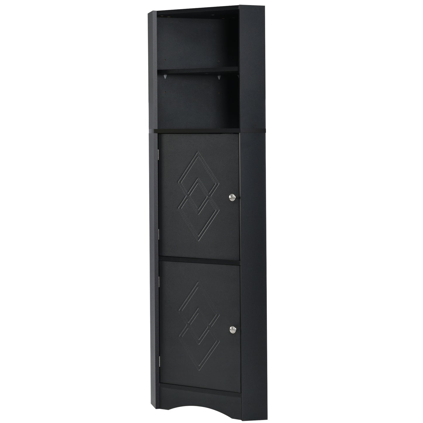 Tall Bathroom Corner Cabinet, Freestanding Storage Cabinet with Doors and Adjustable Shelves, MDF Board, Black