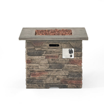 32'' STONE SQUARE MGO FIRE PIT W/ GREY TOP- 40,000 BTU