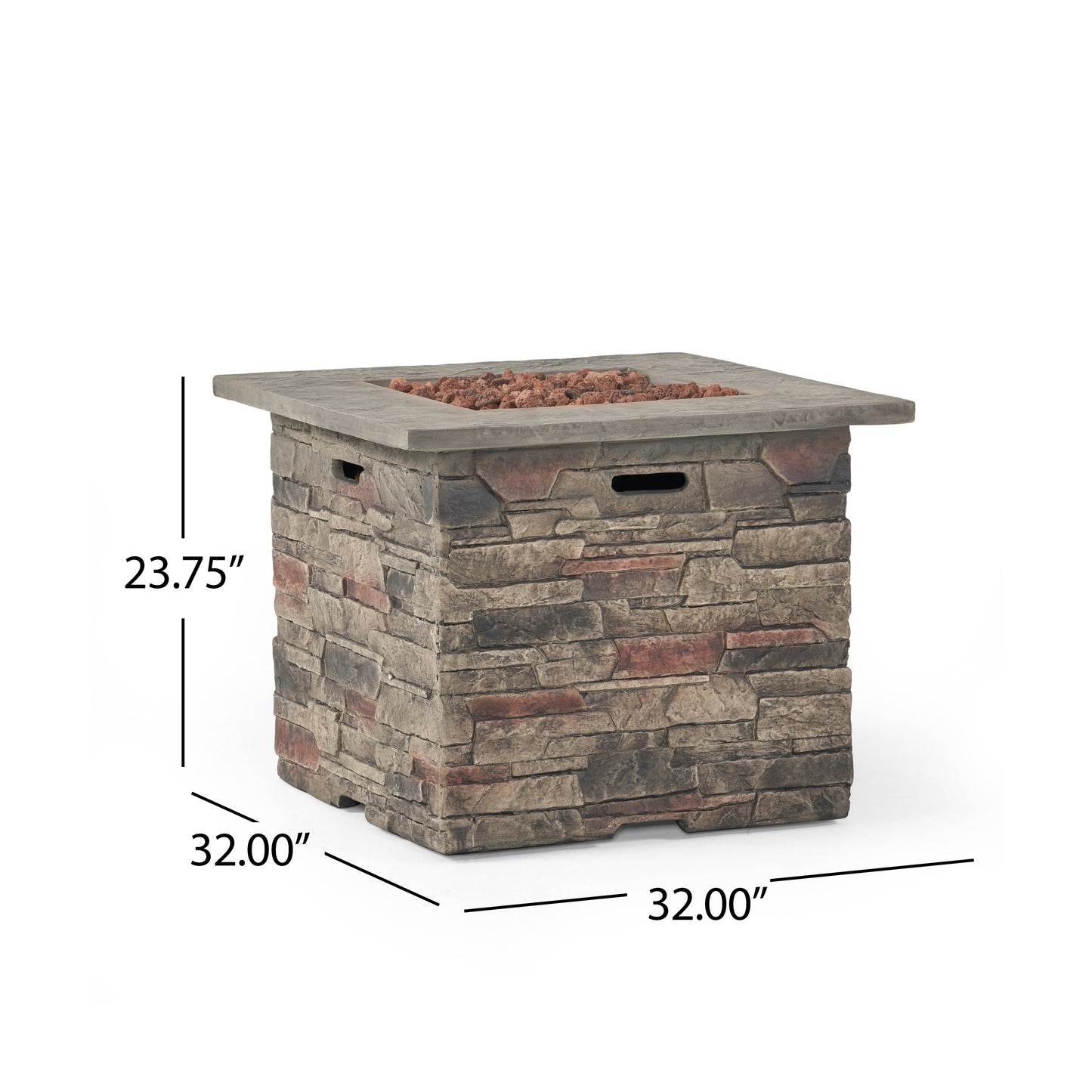 32'' STONE SQUARE MGO FIRE PIT W/ GREY TOP- 40,000 BTU