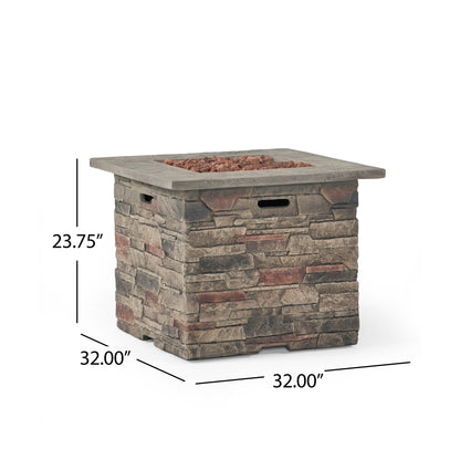 32'' STONE SQUARE MGO FIRE PIT W/ GREY TOP- 40,000 BTU