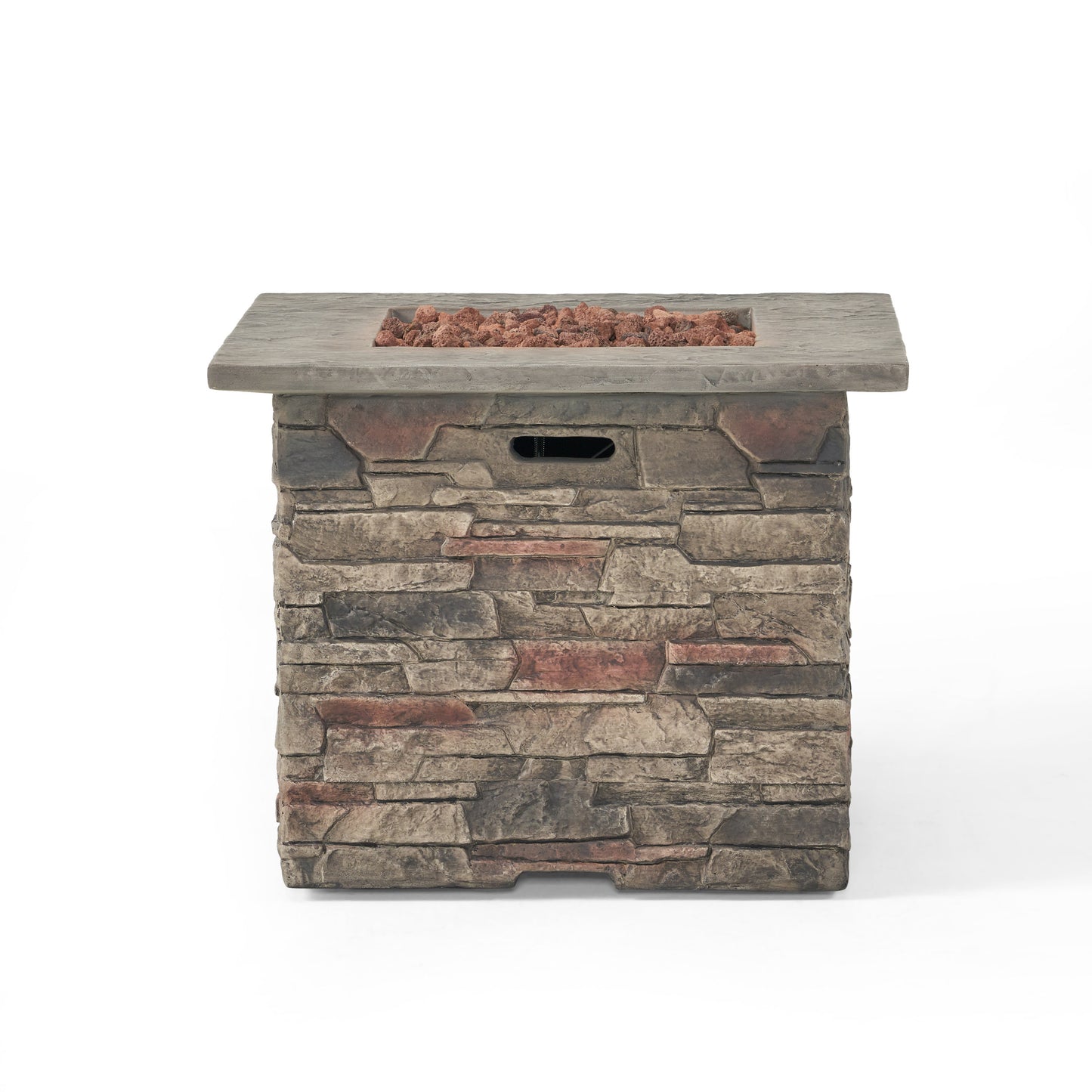 32'' STONE SQUARE MGO FIRE PIT W/ GREY TOP- 40,000 BTU