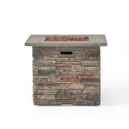 32'' STONE SQUARE MGO FIRE PIT W/ GREY TOP- 40,000 BTU