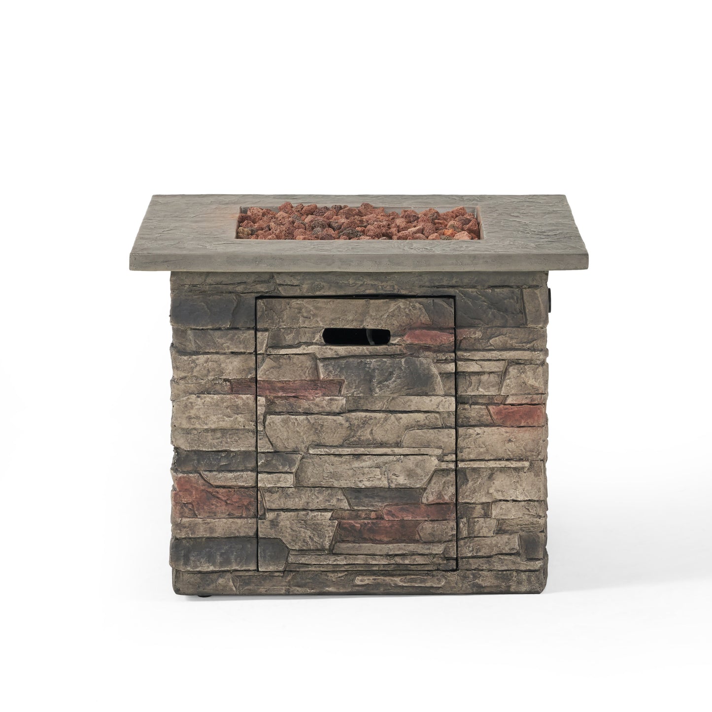 32'' STONE SQUARE MGO FIRE PIT W/ GREY TOP- 40,000 BTU