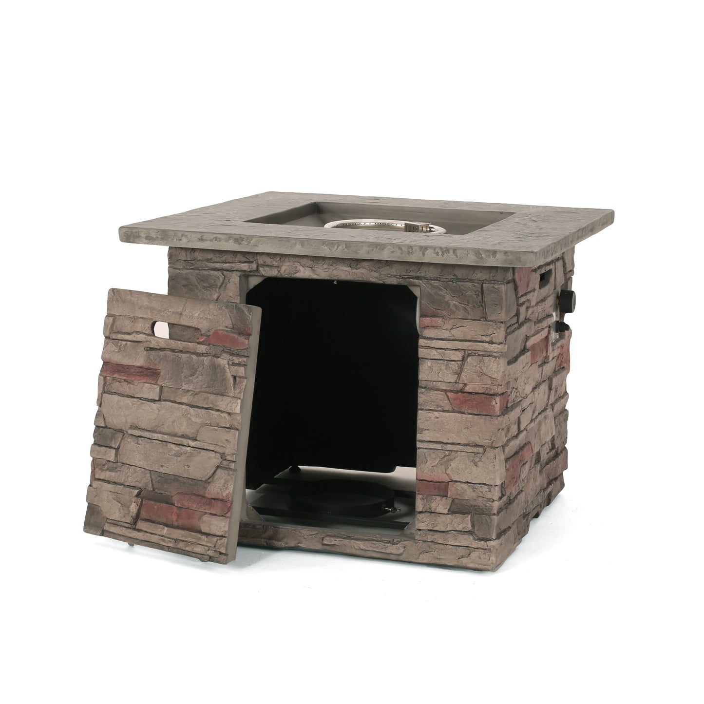 32'' STONE SQUARE MGO FIRE PIT W/ GREY TOP- 40,000 BTU