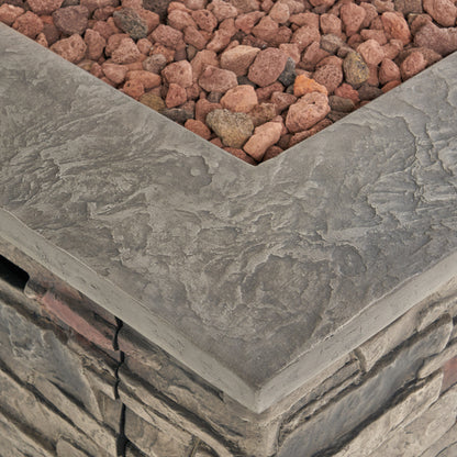 32'' STONE SQUARE MGO FIRE PIT W/ GREY TOP- 40,000 BTU