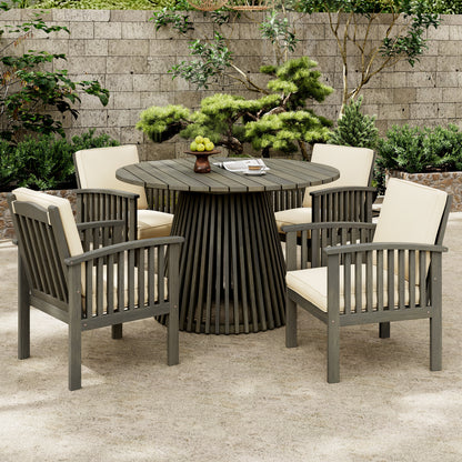 Patio Set Outdoor Acacia Wood Furniture Sets-Modern Club Chair Conversation Sets with Patio Dining Table for Garden, Patio & Deck (Grey Finish+Cream Cushion)