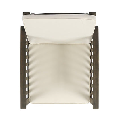 Patio Set Outdoor Acacia Wood Furniture Sets-Modern Club Chair Conversation Sets with Patio Dining Table for Garden, Patio & Deck (Grey Finish+Cream Cushion)