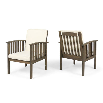 Patio Set Outdoor Acacia Wood Furniture Sets-Modern Club Chair Conversation Sets with Patio Dining Table for Garden, Patio & Deck (Grey Finish+Cream Cushion)