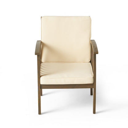 Patio Set Outdoor Acacia Wood Furniture Sets-Modern Club Chair Conversation Sets with Patio Dining Table for Garden, Patio & Deck (Grey Finish+Cream Cushion)