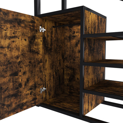 Full-Size Loft Bed w/Desk & Wardrobe - Heavy Metal Frame, Built-In Staircase, Storage Rack & Shelves - Gaming Bed for Adults/Teens (Black) - Computer Desk w/USB & Outlet (Black)