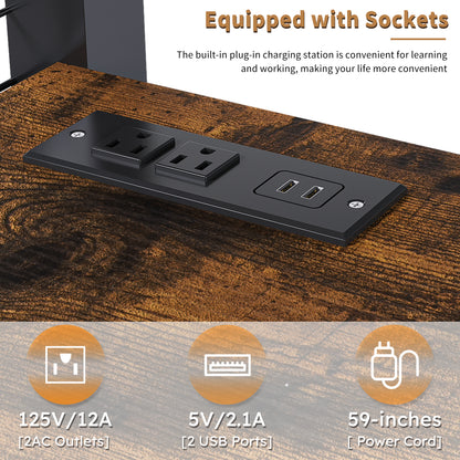 Full-Size Loft Bed w/Desk & Wardrobe - Heavy Metal Frame, Built-In Staircase, Storage Rack & Shelves - Gaming Bed for Adults/Teens (Black) - Computer Desk w/USB & Outlet (Black)