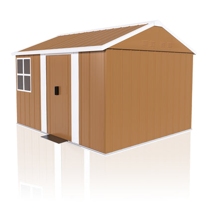 8X10 FT Heavy-Duty Metal Storage Shed with Windows, Lockable Door & Ventilation - Weatherproof Outdoor Garden Shed for Backyard, Lawn, and Tool Organization