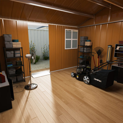 8X10 FT Heavy-Duty Metal Storage Shed with Windows, Lockable Door & Ventilation - Weatherproof Outdoor Garden Shed for Backyard, Lawn, and Tool Organization