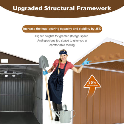 8X10 FT Heavy-Duty Metal Storage Shed with Windows, Lockable Door & Ventilation - Weatherproof Outdoor Garden Shed for Backyard, Lawn, and Tool Organization