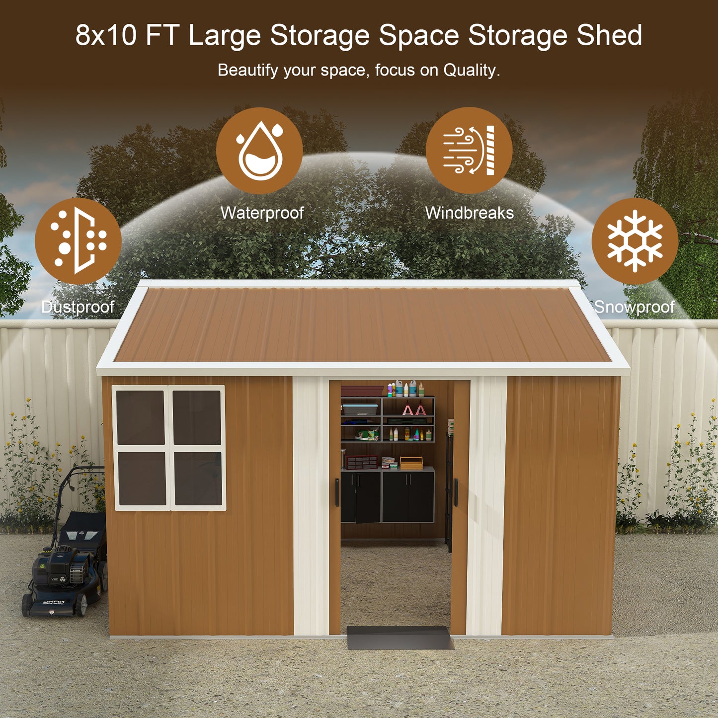 8X10 FT Heavy-Duty Metal Storage Shed with Windows, Lockable Door & Ventilation - Weatherproof Outdoor Garden Shed for Backyard, Lawn, and Tool Organization