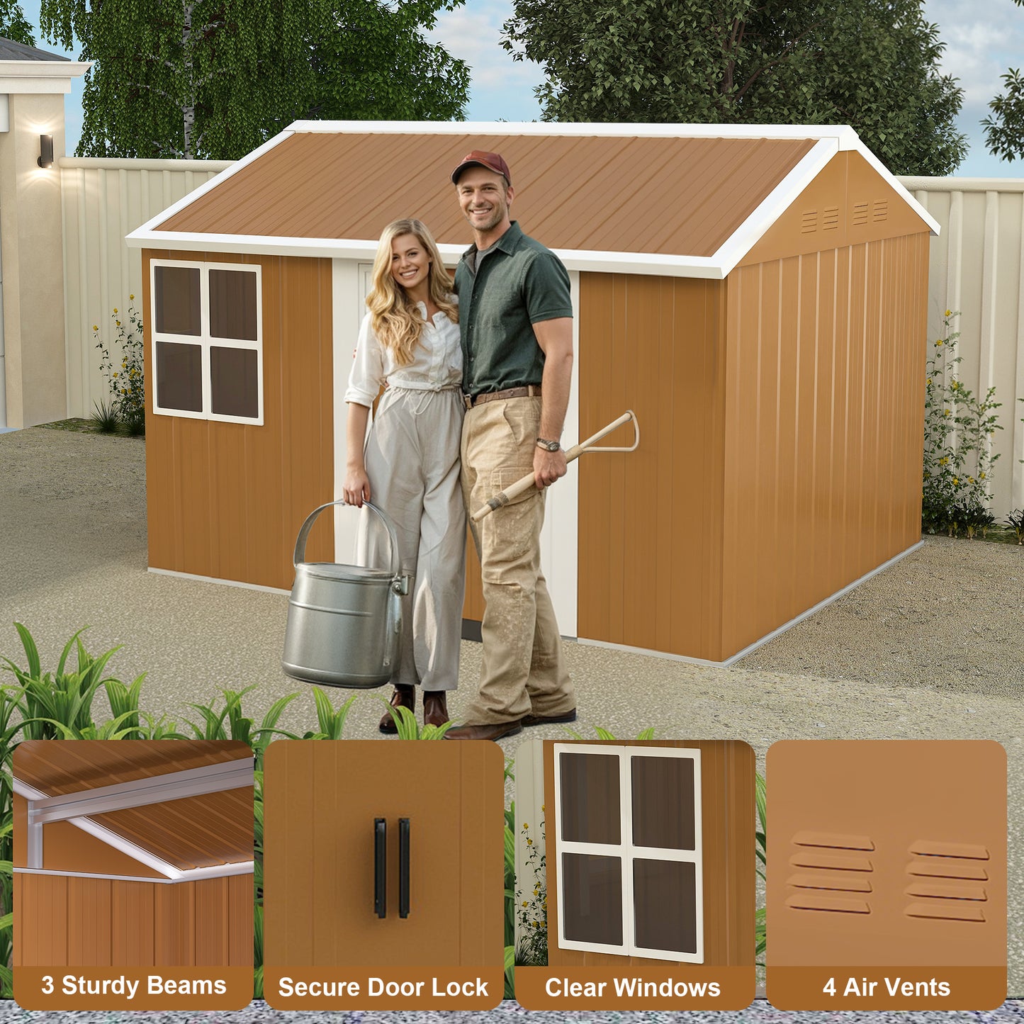 8X10 FT Heavy-Duty Metal Storage Shed with Windows, Lockable Door & Ventilation - Weatherproof Outdoor Garden Shed for Backyard, Lawn, and Tool Organization