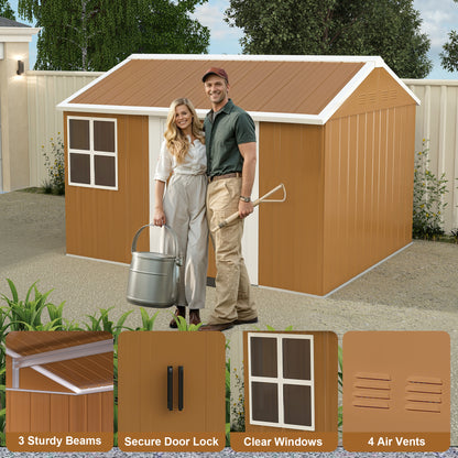 8X10 FT Heavy-Duty Metal Storage Shed with Windows, Lockable Door & Ventilation - Weatherproof Outdoor Garden Shed for Backyard, Lawn, and Tool Organization