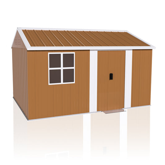 12x8 FT Heavy-Duty Metal Storage Shed with Windows, Lockable Door & Ventilation - Weatherproof Outdoor Garden Shed for Backyard, Lawn, and Tool Organization